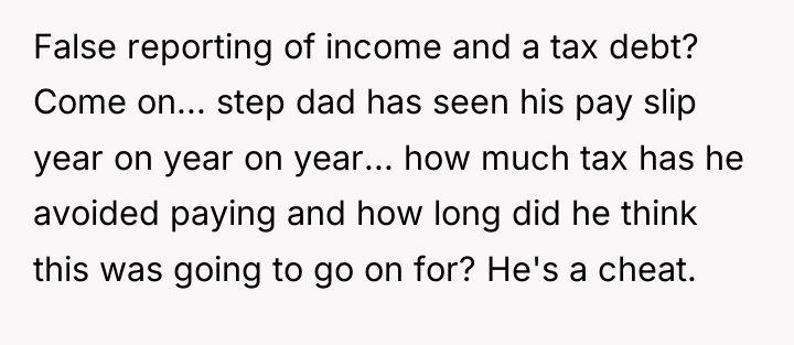 False reporting of income and a tax debt? Come on......