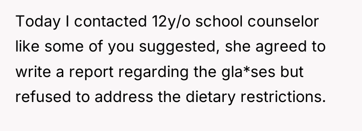 Today I contacted 12y/o school counselor like some of you...