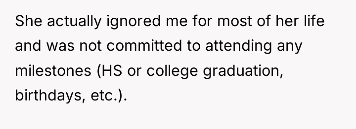 She actually ignored me for most of her life and...