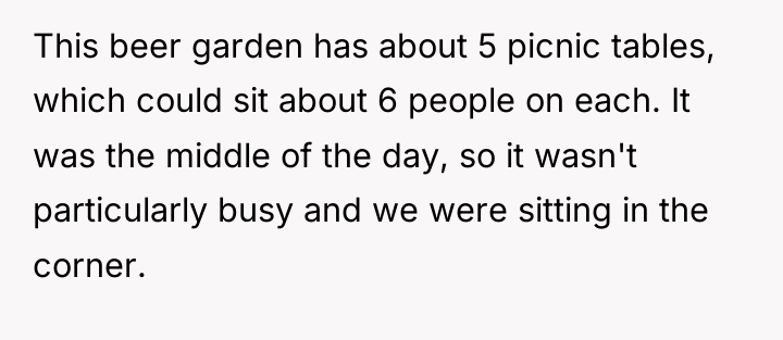 This beer garden has about 5 picnic tables, which could...