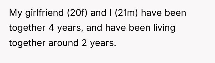 My girlfriend (20f) and I (21m) have been together 4...