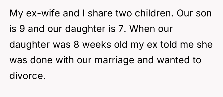 My ex-wife and I share two children. Our son is...