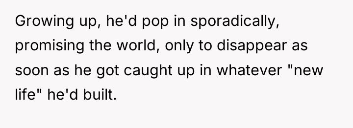 Growing up, he'd pop in sporadically, promising the world, only...