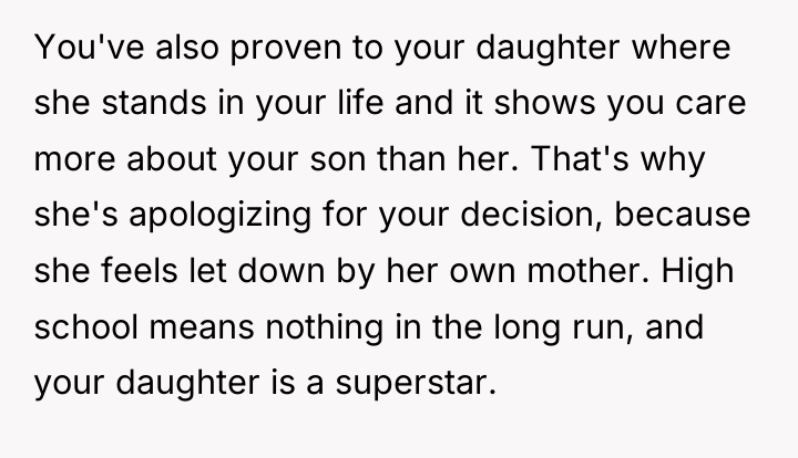 You've also proven to your daughter where she stands in...