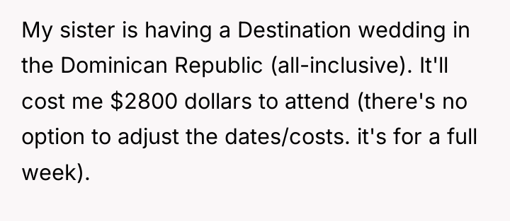 My sister is having a Destination wedding in the Dominican...