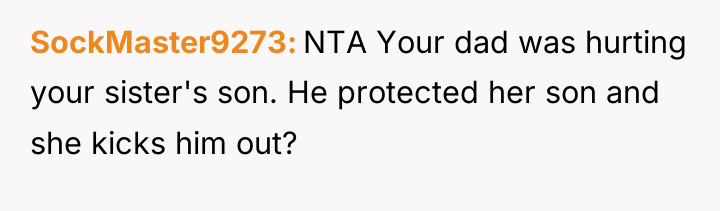 SockMaster9273 NTA Your dad was hurting your sister's son. He...