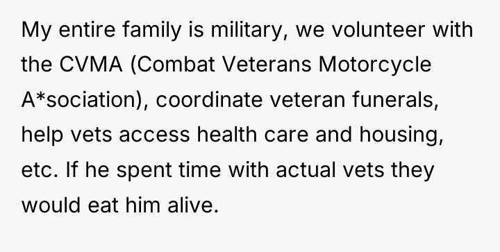 My entire family is military, we volunteer with the CVMA...