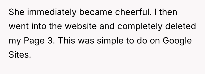 She immediately became cheerful. I then went into the website...