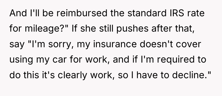 And I'll be reimbursed the standard IRS rate for mileage?"...