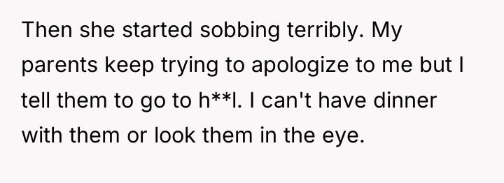 Then she started sobbing terribly. My parents keep trying to...