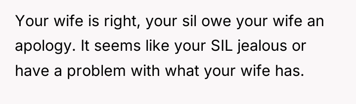 Your wife is right, your sil owe your wife an...