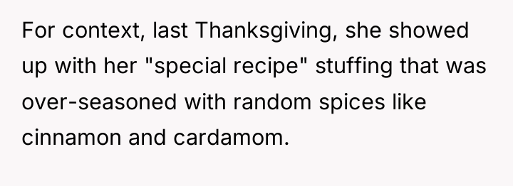 For context, last Thanksgiving, she showed up with her "special...