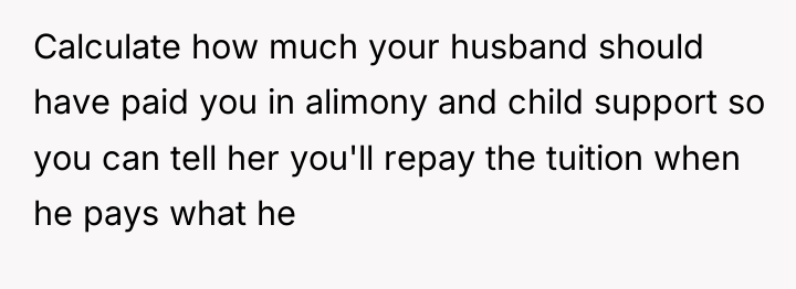 Calculate how much your husband should have paid you in...