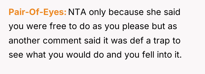 Pair-Of-Eyes NTA only because she said you were free to...
