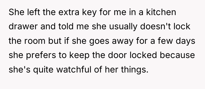 She left the extra key for me in a kitchen...
