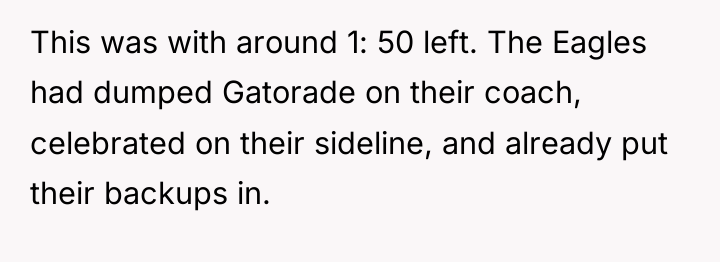 This was with around 1: 50 left. The Eagles had...