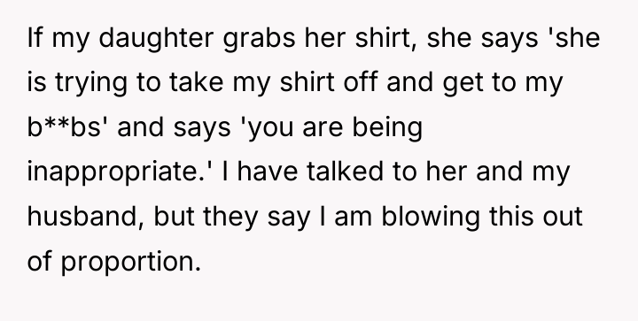 If my daughter grabs her shirt, she says 'she is...