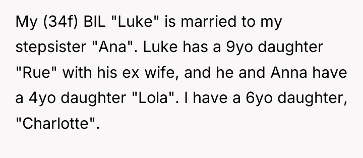 My (34f) BIL "Luke" is married to my stepsister "Ana"....