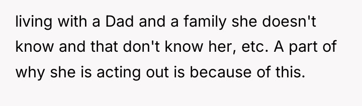 living with a Dad and a family she doesn't know...