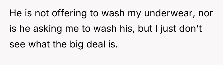 He is not offering to wash my underwear, nor is...