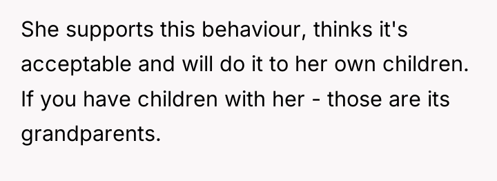 She supports this behaviour, thinks it's acceptable and will do...