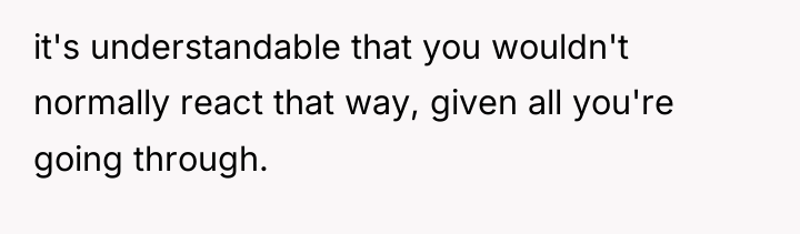 it's understandable that you wouldn't normally react that way, given...