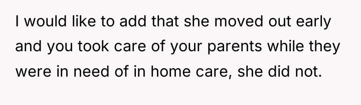I would like to add that she moved out early...