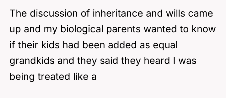 The discussion of inheritance and wills came up and my...