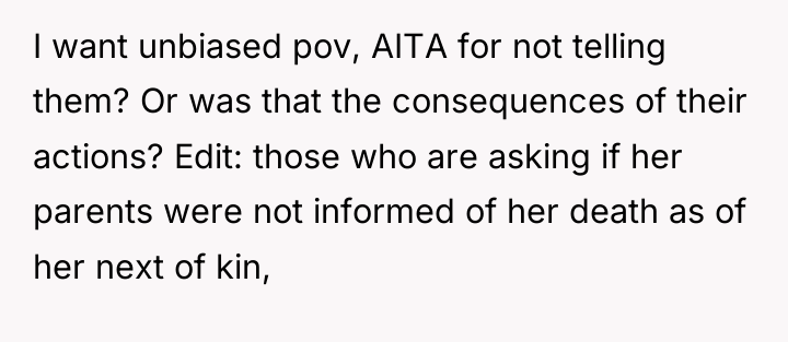 I want unbiased pov, AITA for not telling them? Or...