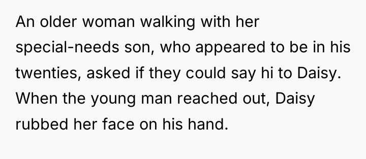 An older woman walking with her special-needs son, who appeared...