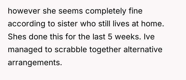 however she seems completely fine according to sister who still...