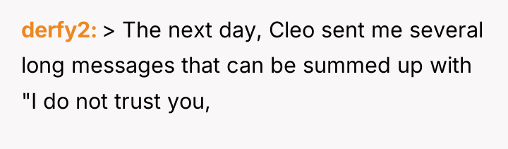 derfy2 > The next day, Cleo sent me several long...