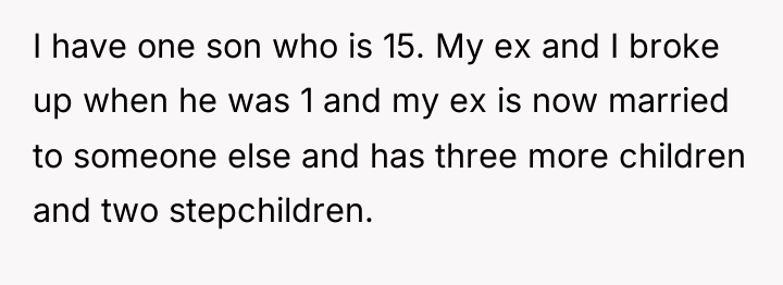 I have one son who is 15. My ex and...