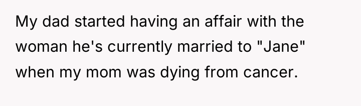 My dad started having an affair with the woman he's...