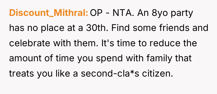 Discount_Mithral OP - NTA. An 8yo party has no place...