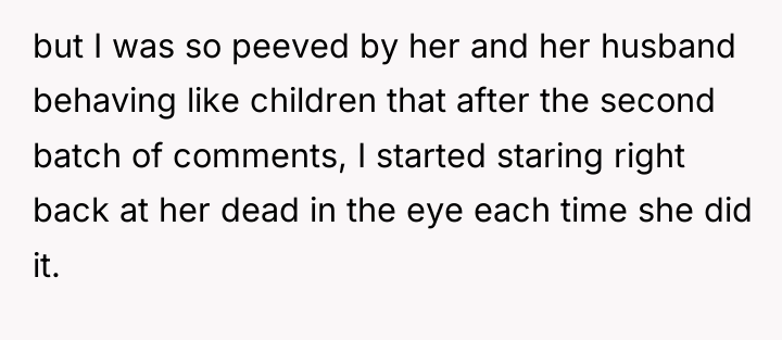 but I was so peeved by her and her husband...