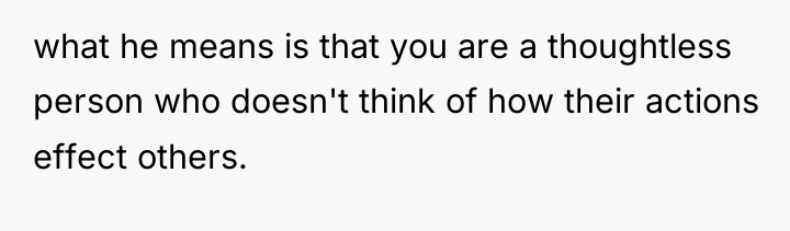 what he means is that you are a thoughtless person...