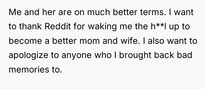 Me and her are on much better terms. I want...
