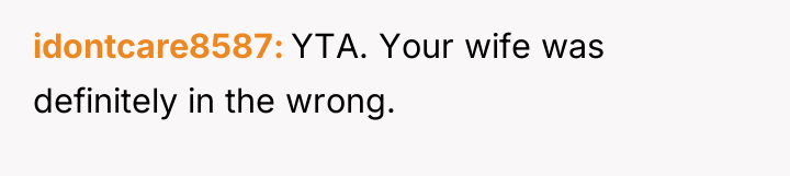 idontcare8587 YTA. Your wife was definitely in the wrong.