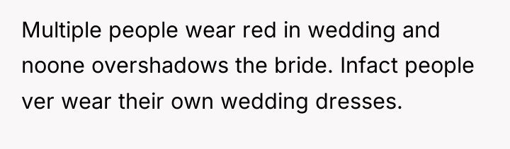 Multiple people wear red in wedding and noone overshadows the...