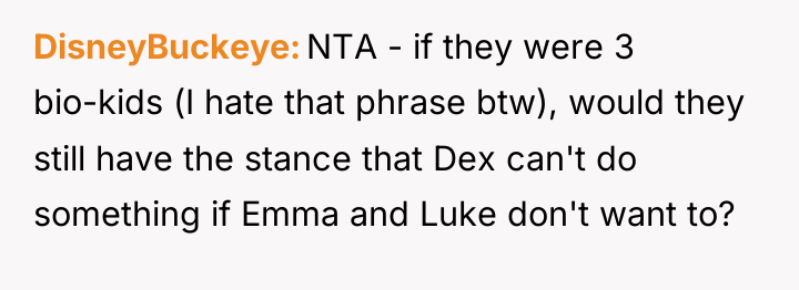 DisneyBuckeye NTA - if they were 3 bio-kids (I hate...