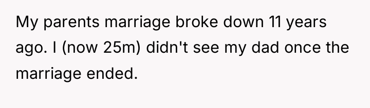 My parents marriage broke down 11 years ago. I (now...