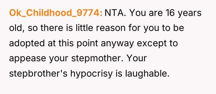 Ok_Childhood_9774 NTA. You are 16 years old, so there is...
