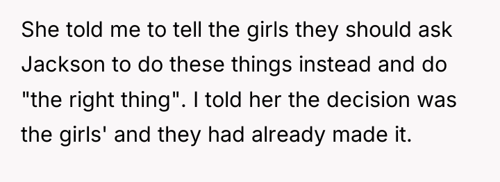 She told me to tell the girls they should ask...