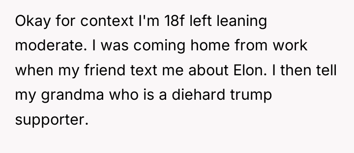 Okay for context I'm 18f left leaning moderate. I was...