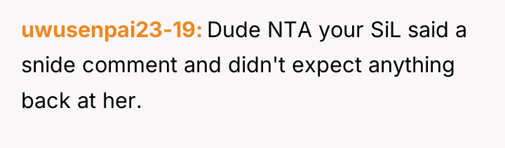 uwusenpai23-19 Dude NTA your SiL said a snide comment and...