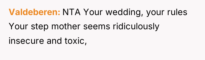 Valdeberen NTA Your wedding, your rules Your step mother seems...