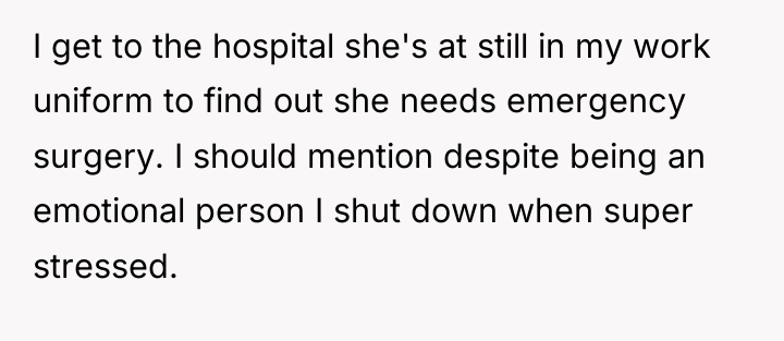 I get to the hospital she's at still in my...