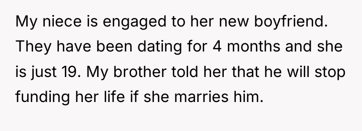 My niece is engaged to her new boyfriend. They have...