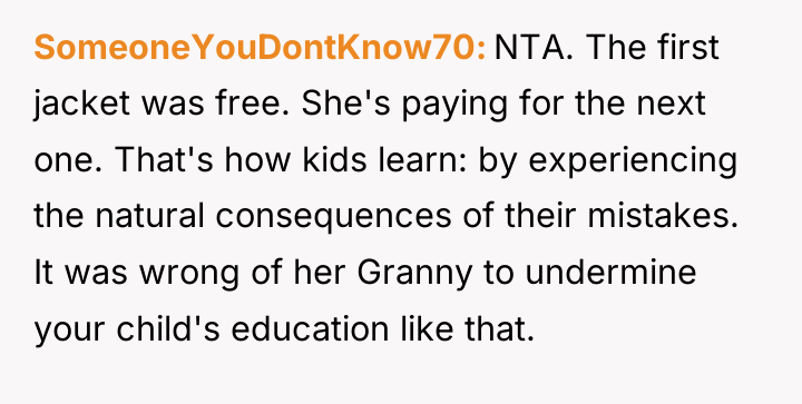 SomeoneYouDontKnow70 NTA. The first jacket was free. She's paying for...